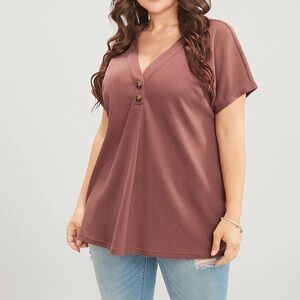 Dusty Pink V-Neck Buttoned Top